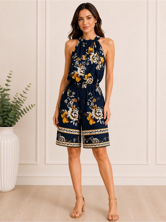 Pants - Women’s Navy Floral Halter Romper Size XS